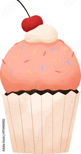Chocolate Cupcake Pink Icing and Cherry Sprinkle