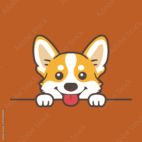Welsh Corgi Dog Peeking face Vector illustration - Dog peeking face isolated
