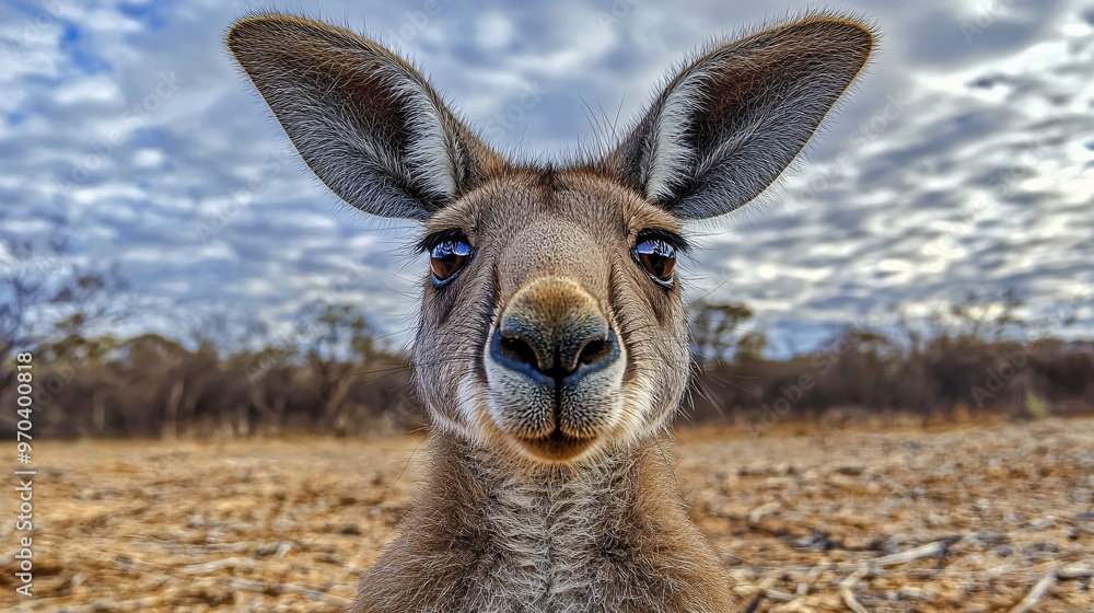 Obraz premium Kangaroo Peering into Camera in Outback