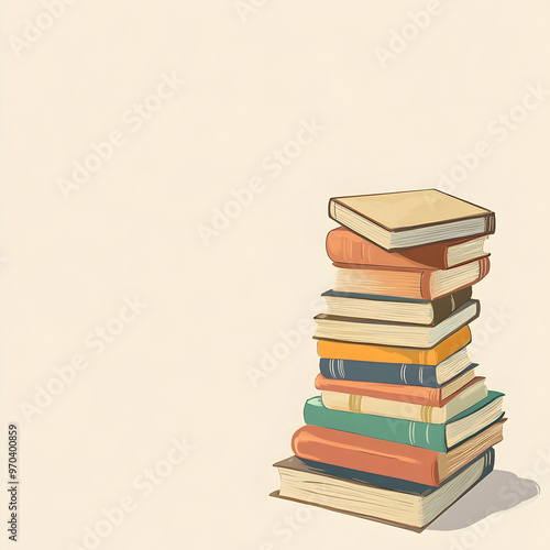 stack of book with red cover on wooden table against blurred background. space for text photo