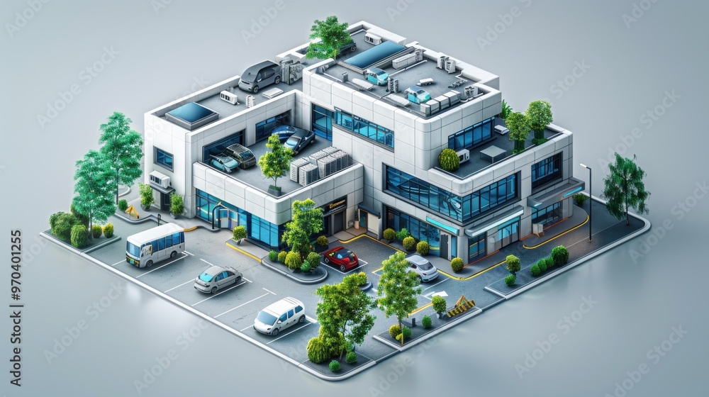 Modern Office Building with Parking Lot Modern Office Building with Parking Lot
