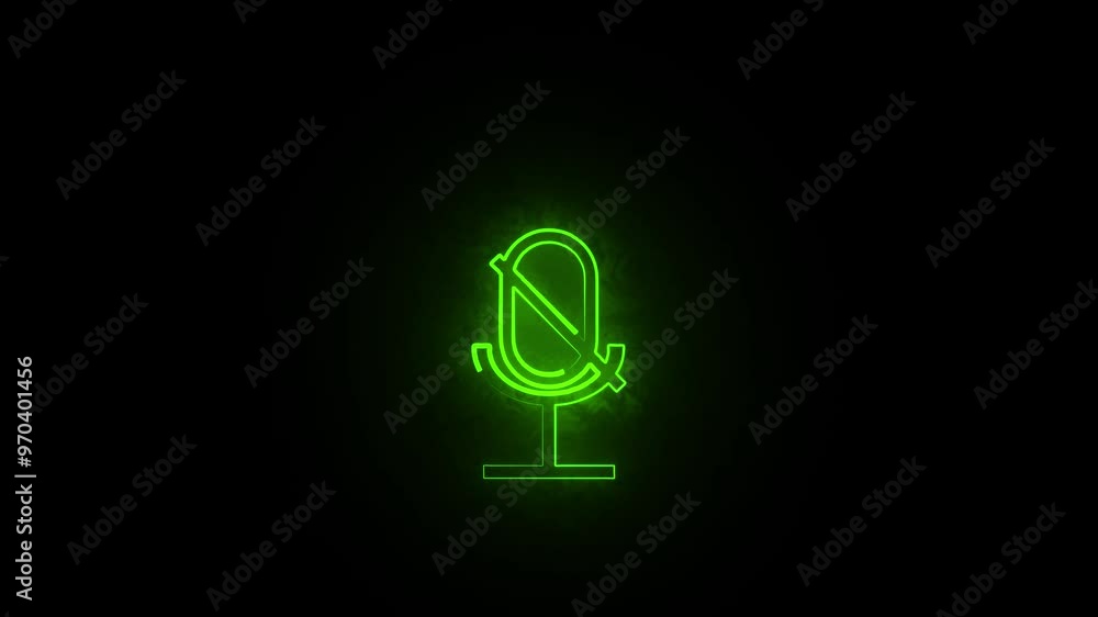 Glowing radio wave neon microphone sign. Green audio microphone icon animation. Bright neon line microphone icon on black background, sound generator, microphone for talking, 4k video Glowing radio wave neon microphone sign. Green audio microphone icon animation. Bright neon line microphone icon on black background, sound generator, microphone for talking, 4k video