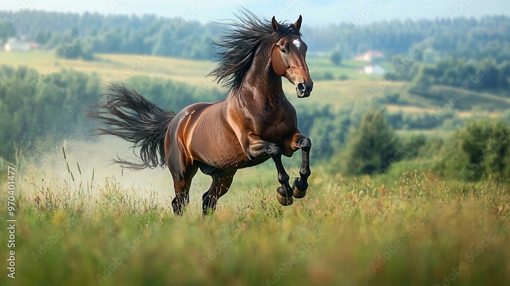 Horse Galloping Through Meadow Horse Galloping Through Meadow