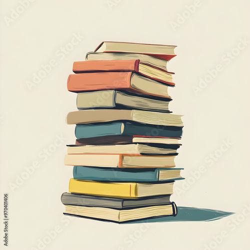 stack of book with red cover on wooden table against blurred background. space for text photo