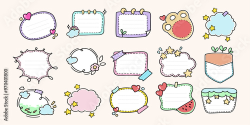 Doodle hand drawn  cute speech bubble frames collection, decor, planner sticker, paper, elements, vector