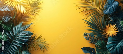 Tropical Leaf Background With Yellow