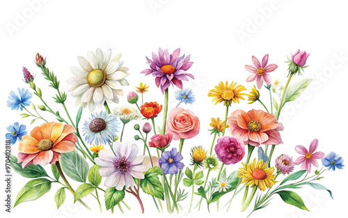 Watercolor Wild Flower Clipart on a white background