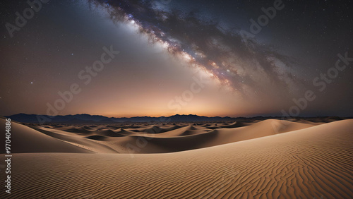 Fototapeta Naklejka Na Ścianę i Meble -  starry night, night sky, desert night, calm desert, sand dunes, desert landscape, starry sky, clear night sky, night photography, desert under stars, sand dunes at night, calm night, serene desert