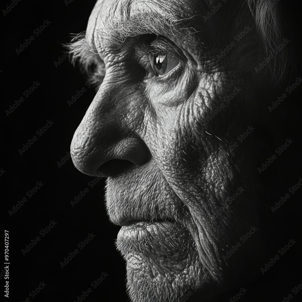 Obraz premium Close up Portrait of Elderly Man in Black and White