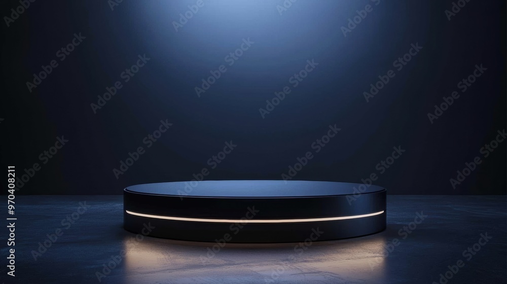 Empty Dark Blue Podium with Spotlight in Abstract 3D Background Empty Dark Blue Podium with Spotlight in Abstract 3D Background