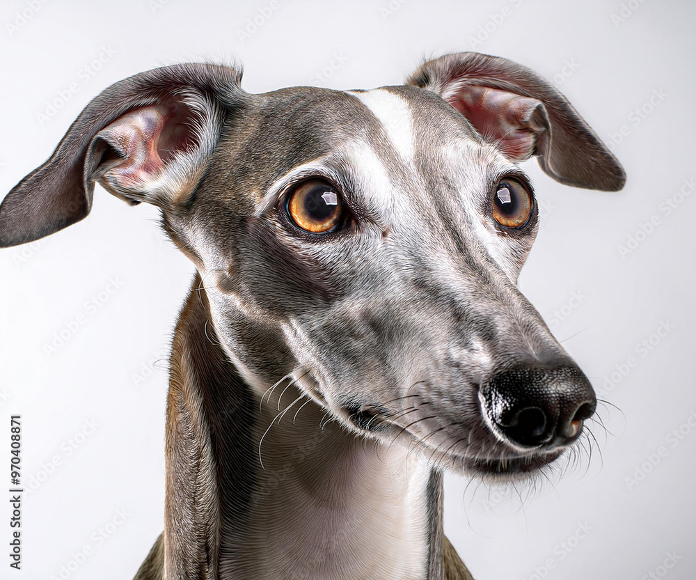 RITRATTO DI UN CANE IN STUDIO CON SFONDO BIANCO