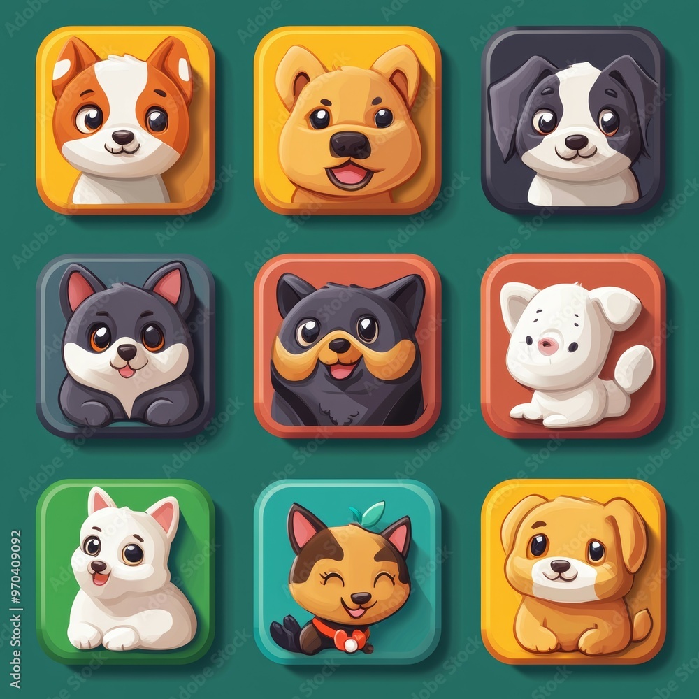 Cute Cartoon Dog Icons Set for Mobile App Design Cute Cartoon Dog Icons Set for Mobile App Design