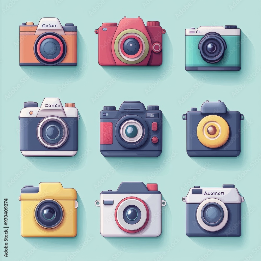 Colorful Cartoon Camera Icons Set Colorful Cartoon Camera Icons Set