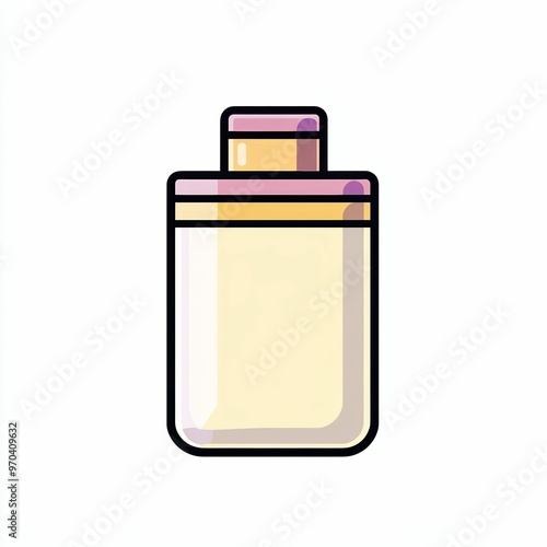 A simple and stylish cosmetic bottle is illustrated with a smooth design and a pastel color palette, perfect for modern skincare or beauty products