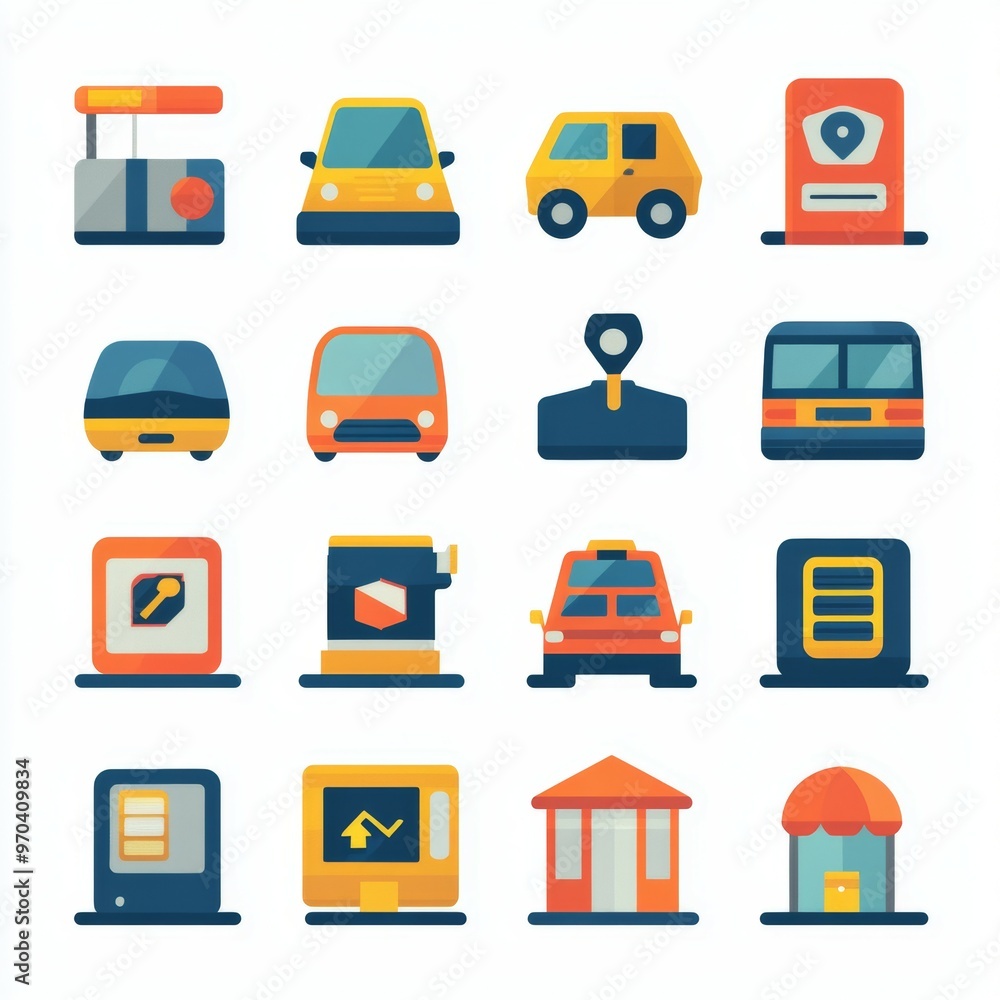 Flat Design Transportation Icons Car Bus Taxi Gas Station Parking Map Flat Design Transportation Icons Car Bus Taxi Gas Station Parking Map