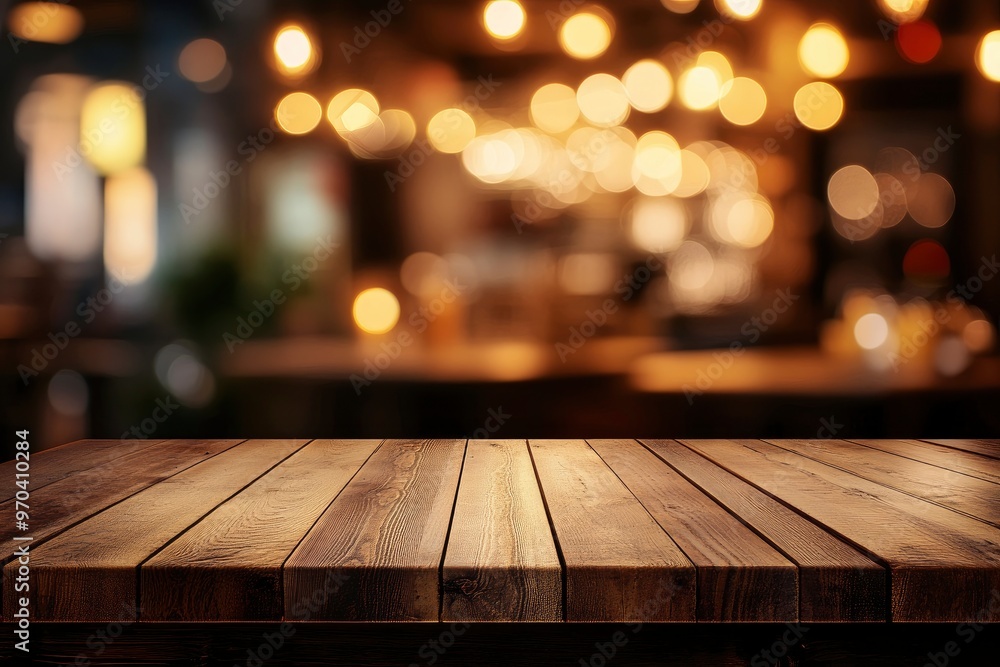 Empty wooden table with blurred restaurant background , ai Empty wooden table with blurred restaurant background , ai