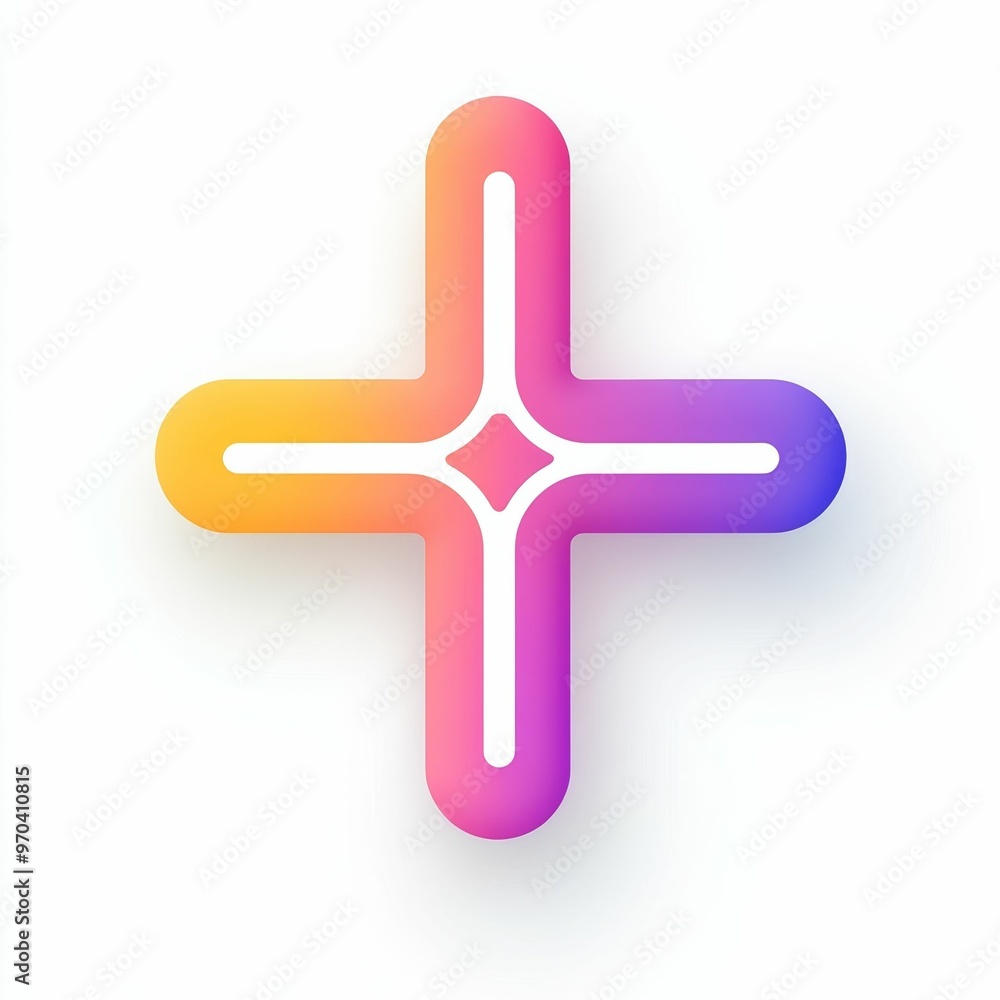 Obraz premium A vibrant plus sign icon features a smooth gradient of colors, ideal for enhancing user experience in digital applications and interface design