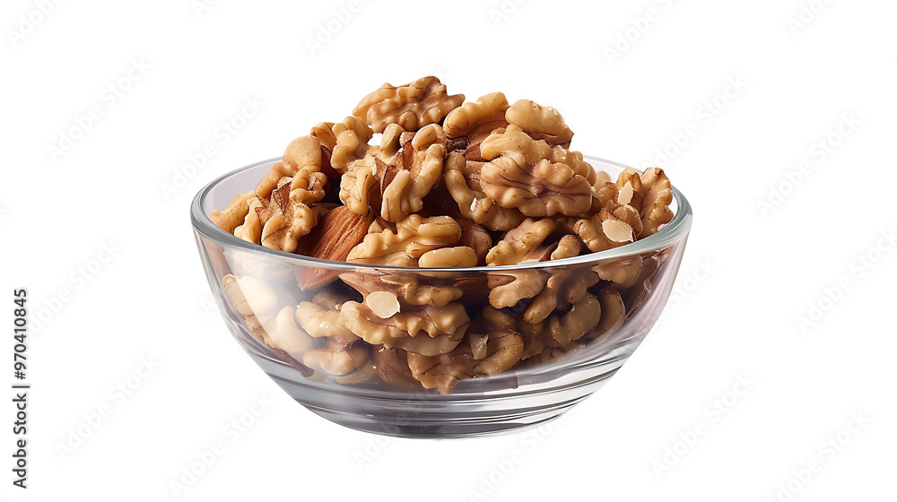 A bowl of shelled walnuts with a transparent background. A bowl of shelled walnuts with a transparent background.