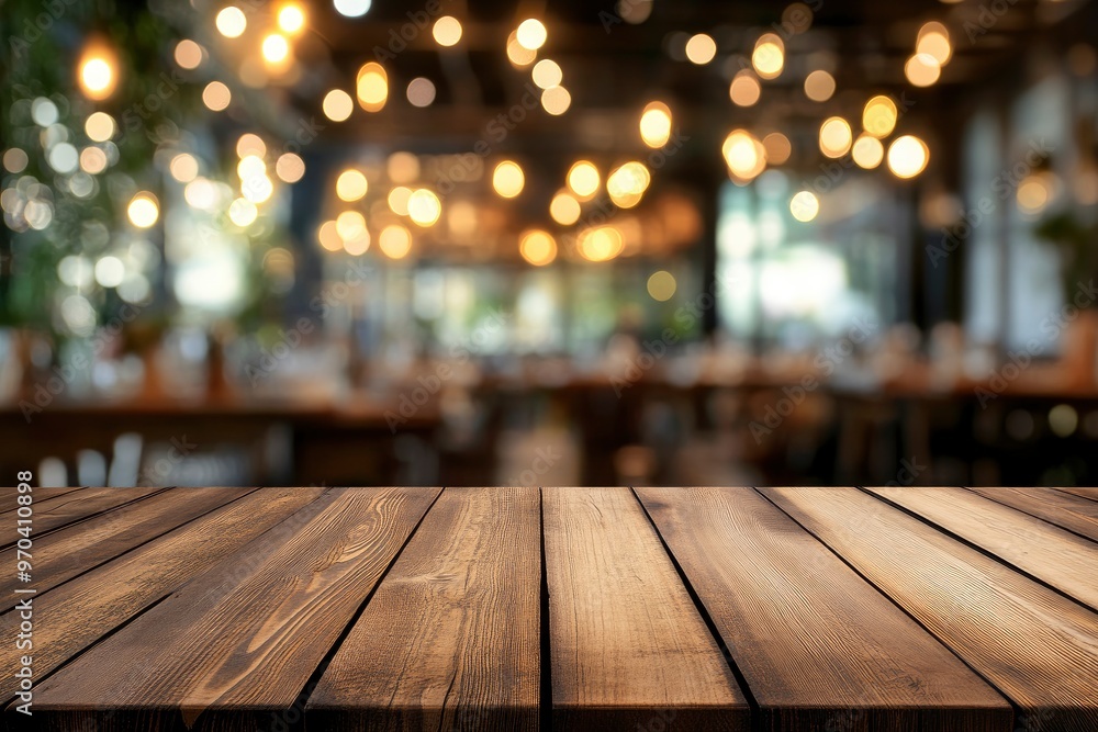 Empty wooden table with blurred restaurant background , ai Empty wooden table with blurred restaurant background , ai