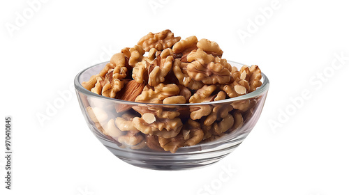 A bowl of shelled walnuts with a transparent background.