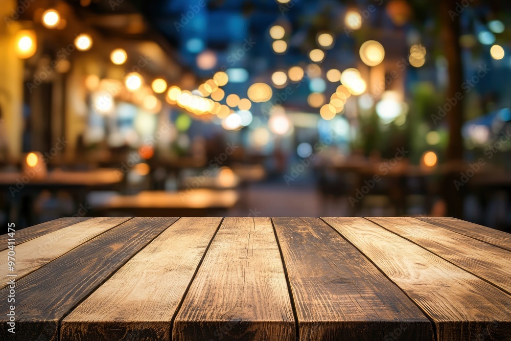 Empty wooden table with blurred restaurant background , ai Empty wooden table with blurred restaurant background , ai