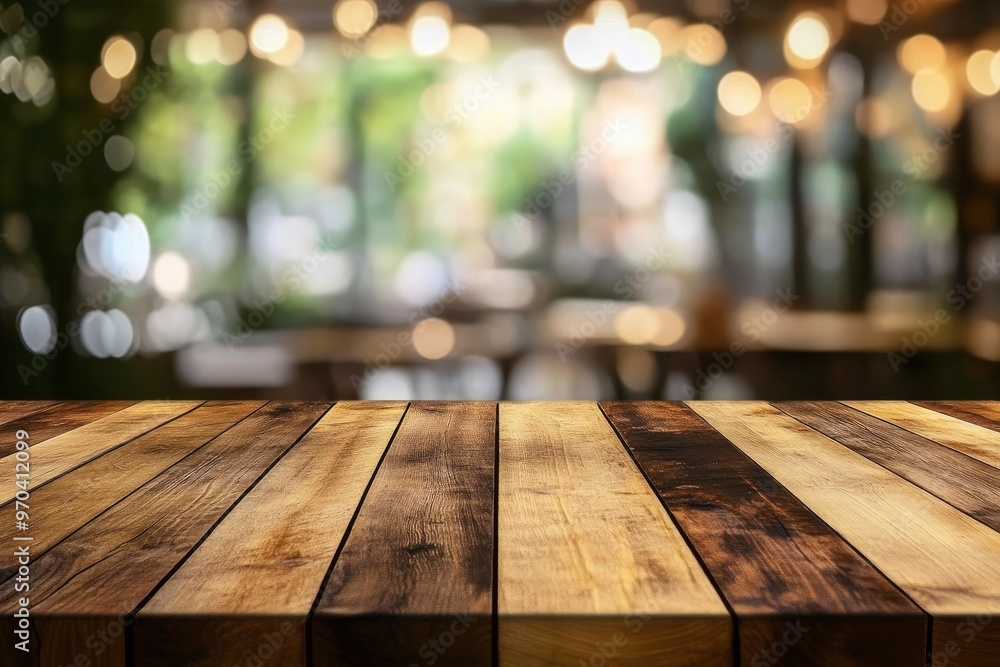 Empty wooden table with blurred restaurant background , ai Empty wooden table with blurred restaurant background , ai