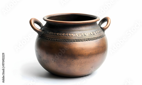 Terracotta Pot with Soil Isolated on White Background