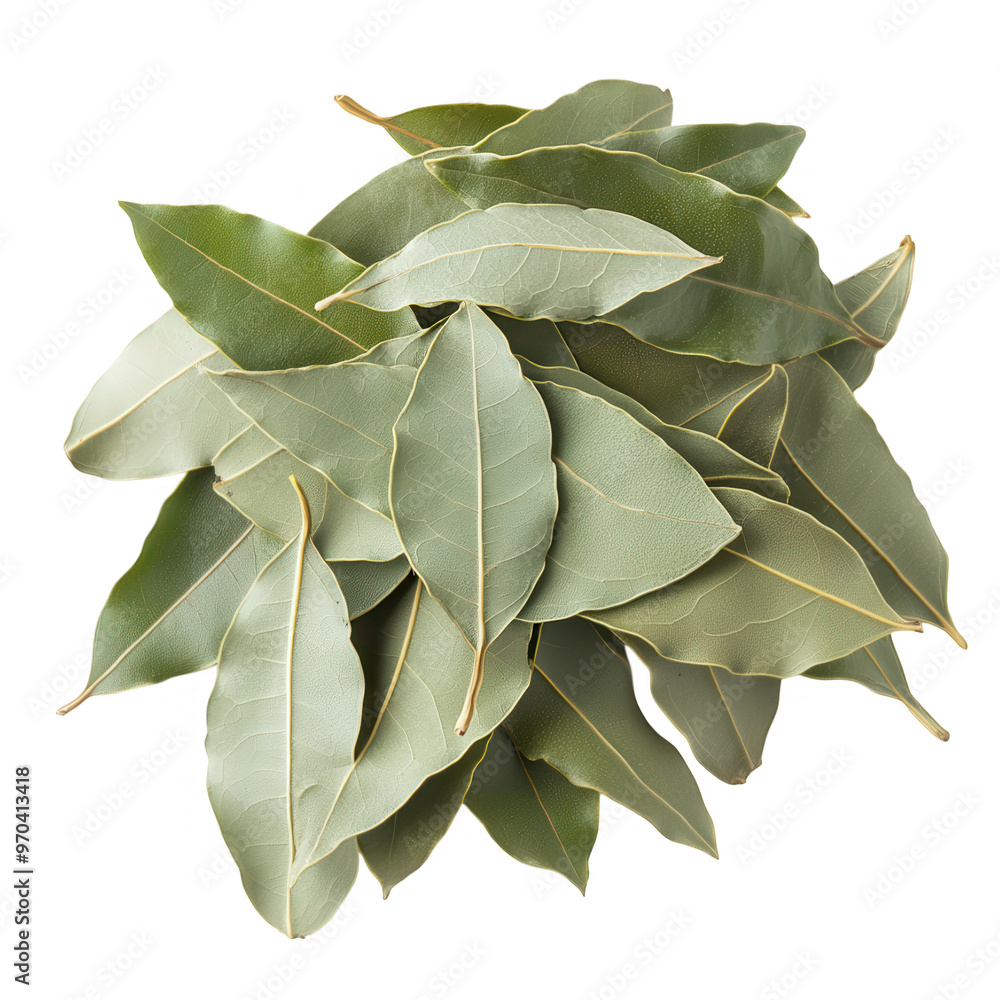 A pile of bay leaves, commonly used for culinary purposes in cooking and flavoring dishes. A pile of bay leaves, commonly used for culinary purposes in cooking and flavoring dishes.
