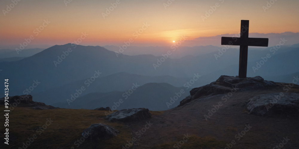 Cross on a Mountain Peak at Sunset Cross on a Mountain Peak at Sunset