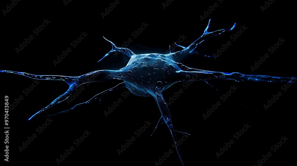 Abstract Neuron Structure in Blue Hues Against a Black Background, Plain Background with Copy Space Abstract Neuron Structure in Blue Hues Against a Black Background, Plain Background with Copy Space