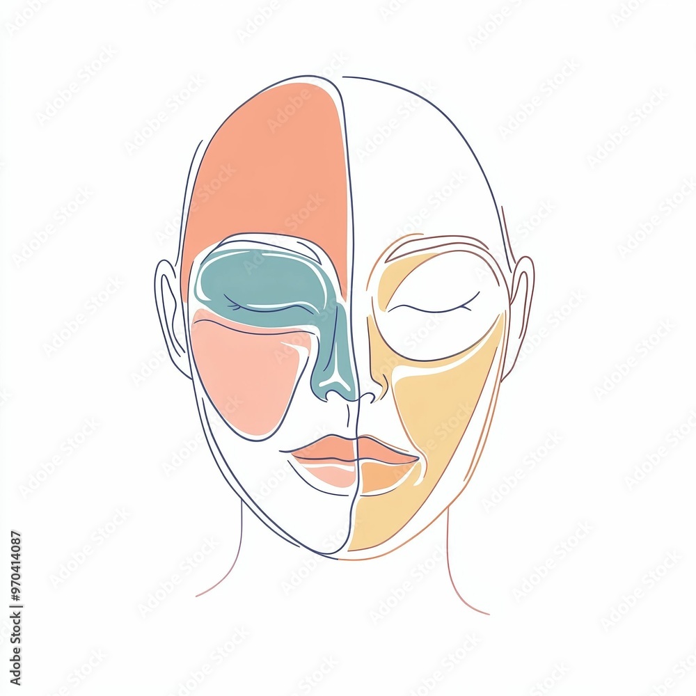 The illustration features a simplified representation of facial anatomy ...
