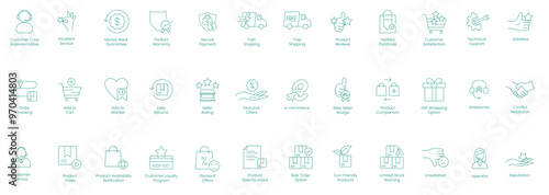 Complete E-commerce Customer Care Service Icon Set: Secure Payment, Fast  and Free Shipping, Money Back Guarantee, Product Warranty, Verified Purchase, Reviews, Eco-Friendly Products  Exclusive Offers