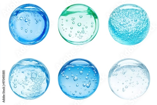 Wallpaper Mural Water serum drop texture. Liquid gel with bubbles circle set . Clear toner, cosmetic product swatch isolated on white background , ai Torontodigital.ca