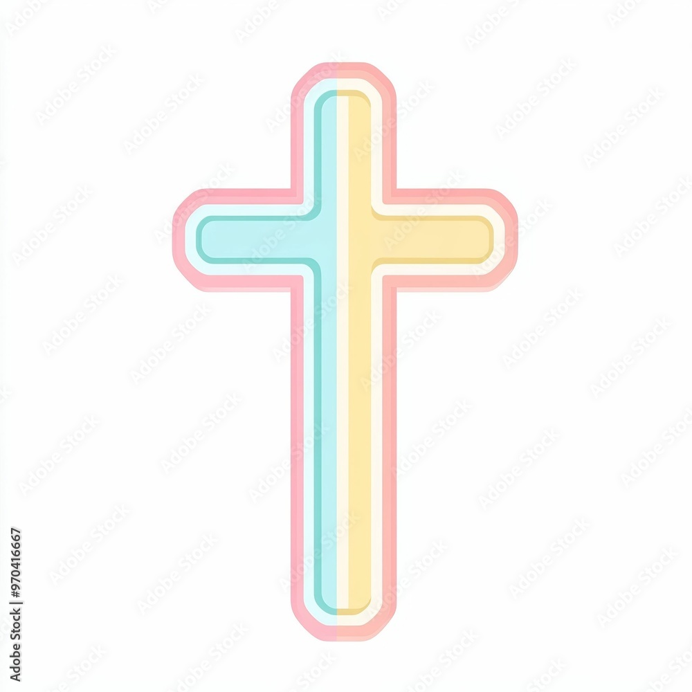 This colorful pastel cross illustration features layered effects, creating a soft visual appeal ideal for various religious and decorative uses This colorful pastel cross illustration features layered effects, creating a soft visual appeal ideal for various religious and decorative uses