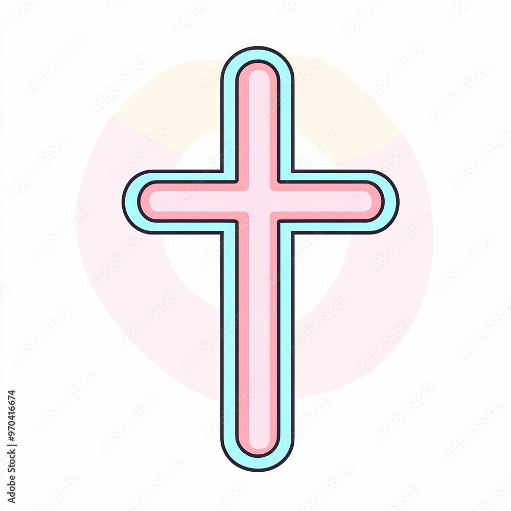 Fototapeta premium A stylized cross with vibrant pastel colors serves as a contemporary symbol, ideal for expressing faith or spiritual beliefs in a modern aesthetic