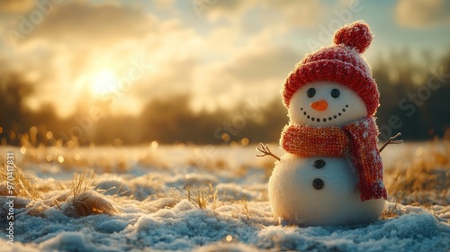 Smiling Snowman in Winter Wonderland