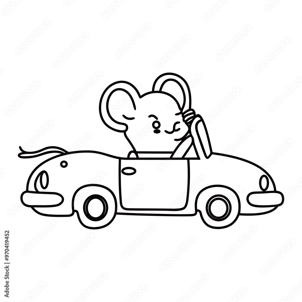 Cute mouse driving the car cartoon vector line art Cute mouse driving the car cartoon vector line art
