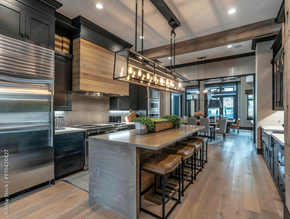 Fototapeta premium Kitchen with smart fridge, beautiful design, and functional layout