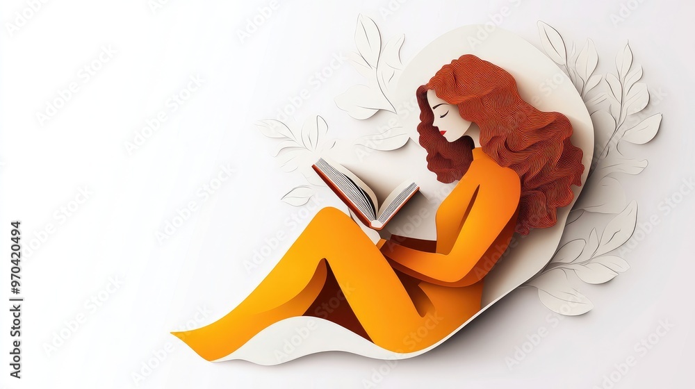 Paper woman reading a book, representing the concept of online learning and library access, isolated vector on white background, no logos. Paper woman reading a book, representing the concept of online learning and library access, isolated vector on white background, no logos.