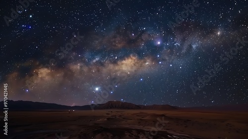 Stargazing in the Atacama Desert, Chile, offers an unparalleled view of the night sky, with countless stars twinkling against the deep blackness. The clear, dry air of the desert provides perfect 