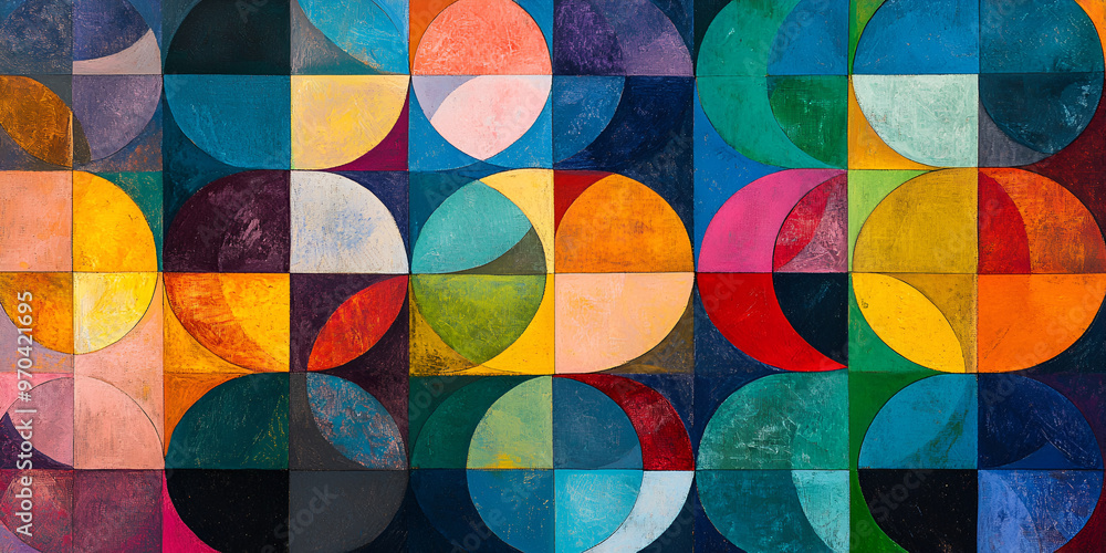 Colorful Art with Circles and Squares, Modern Geometric Art Colorful Art with Circles and Squares, Modern Geometric Art