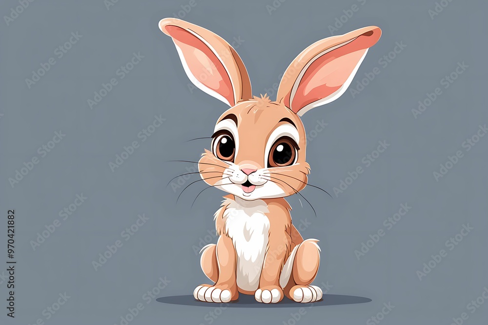 Fototapeta premium A Cartoon Illustration of a Sitting Brown Bunny with Large Eyes