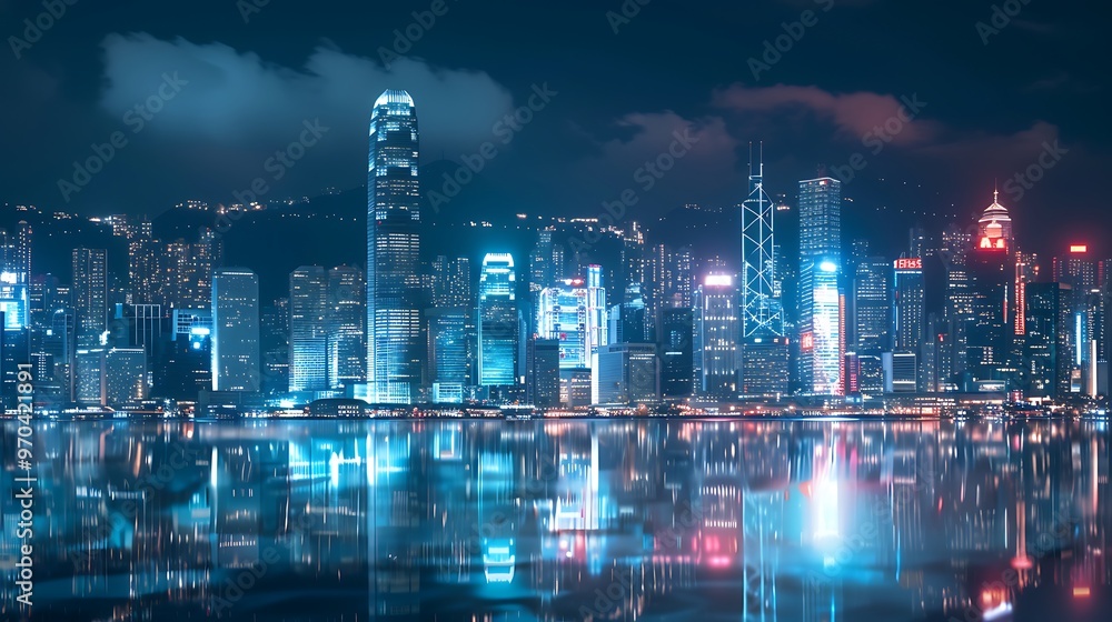 Fototapeta premium Cyberpunk Style Hong Kong Digital City, Cyberpunk, Hong Kong, Digital City