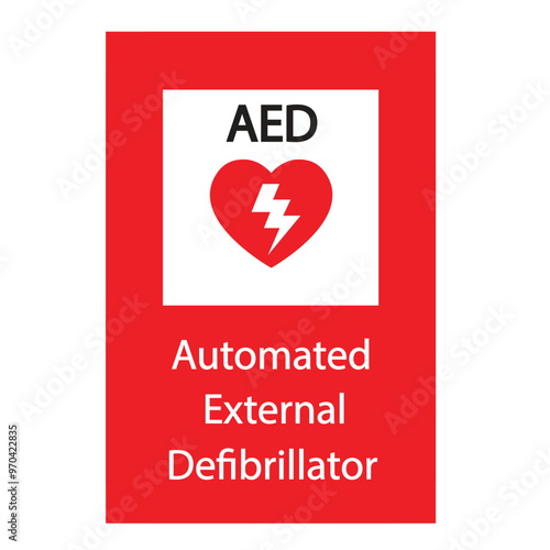 AED,automated external defibrillator / aed sign with heart and electricity symbol flat vector icon	
