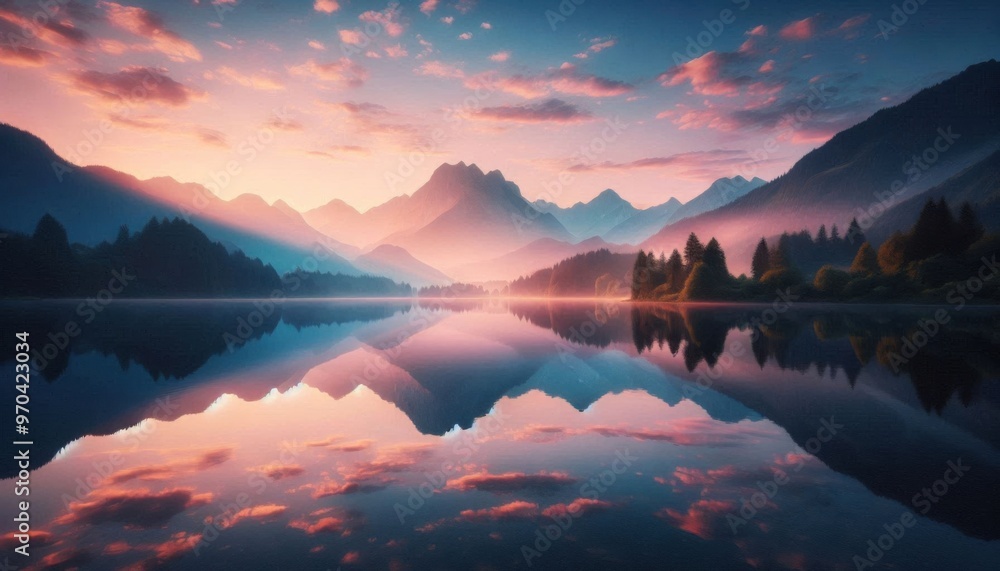 beautiful landscape of mountain and lake