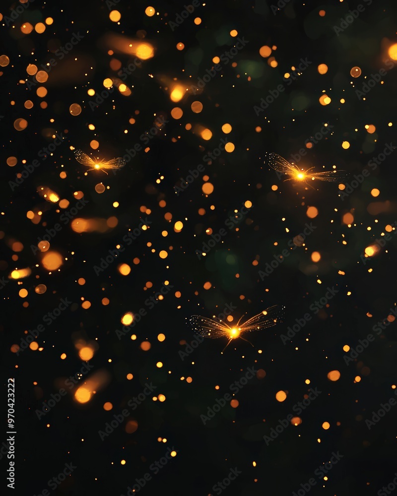 Fototapeta premium Golden lightflies on black