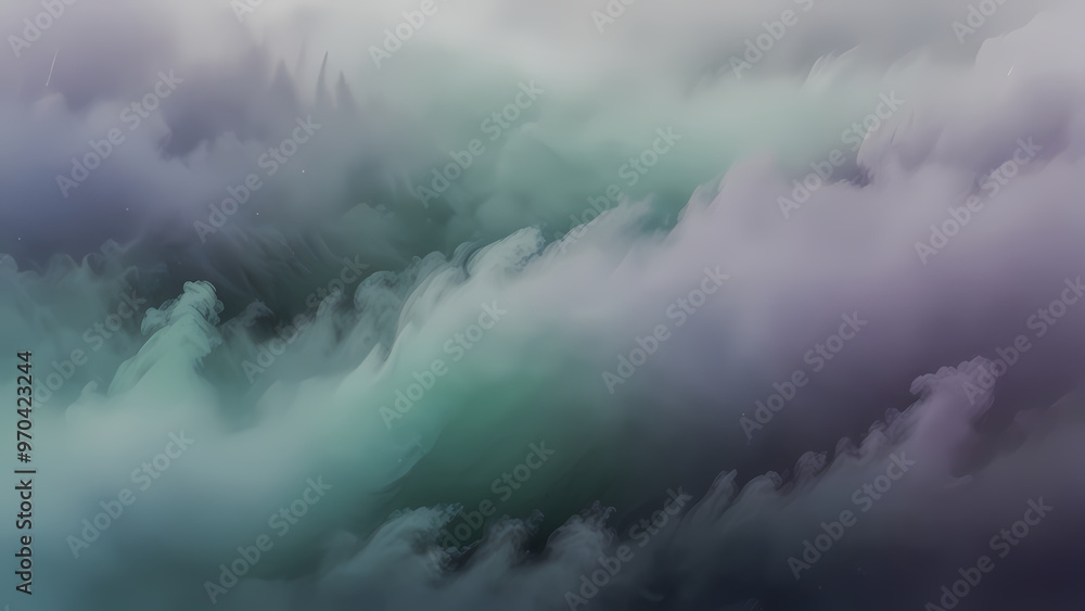 Obraz premium Abstract background of fog swirling in the air, blending with soft pastel colors like lavender, mint green, and sky blue