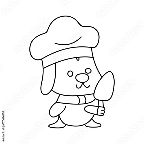 Chef dog funny cute cartoon vector  line art
