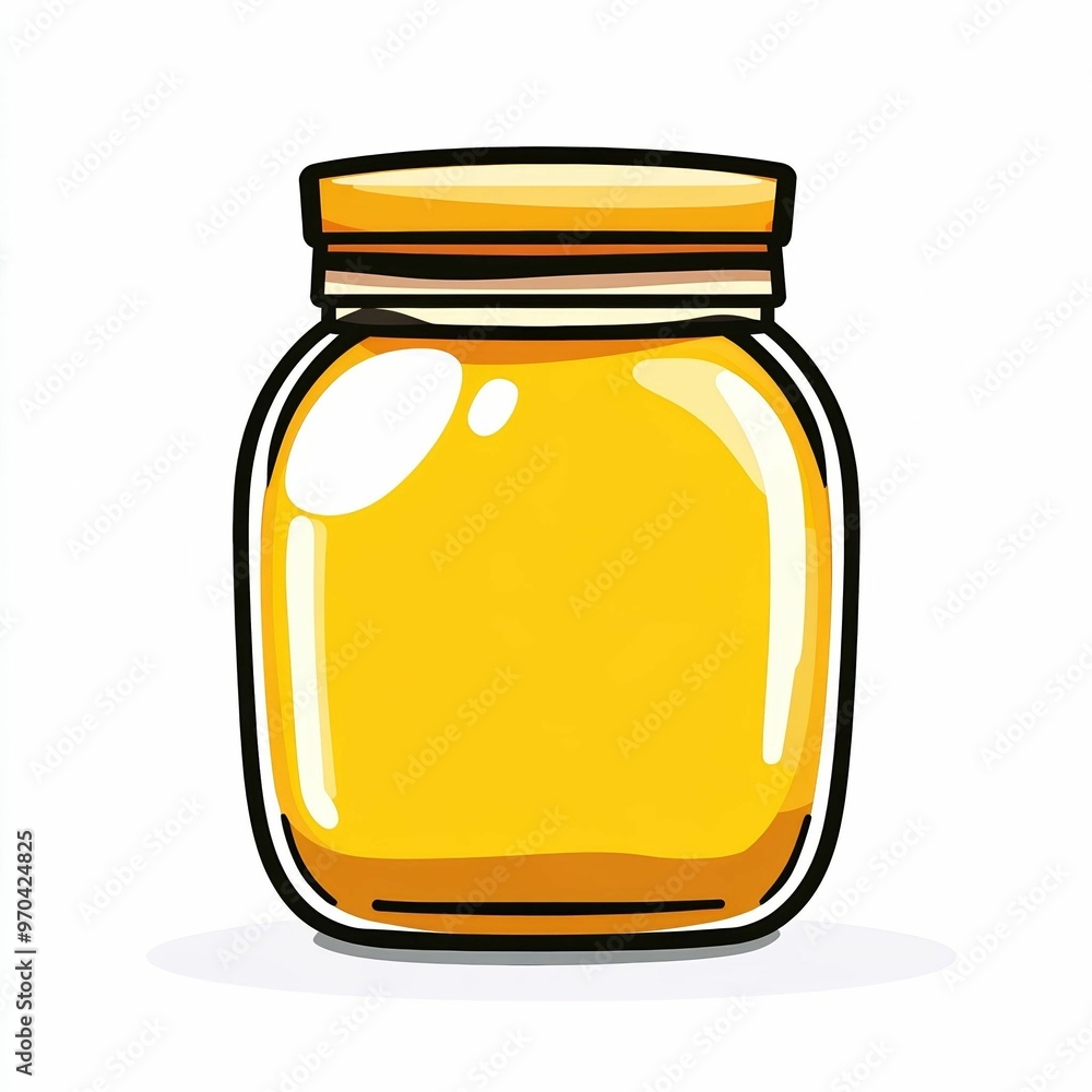 A clear jar filled with golden honey stands prominently, reflecting light and highlighting its viscous texture, perfect for sweetening dishes A clear jar filled with golden honey stands prominently, reflecting light and highlighting its viscous texture, perfect for sweetening dishes