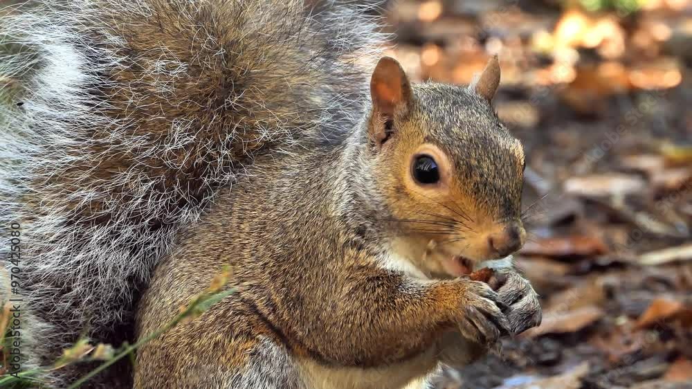 Grey Red Squirrel Eating Fallen Tree Nuts on Wild Forest Ground - North American Nature Animal - 4k Grey Red Squirrel Eating Fallen Tree Nuts on Wild Forest Ground - North American Nature Animal - 4k